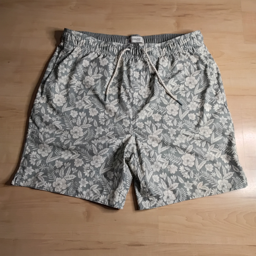 Laguna Swim Mens Tropical Floral Swim Trunks Green/gray Sz L Athletic Shorts.